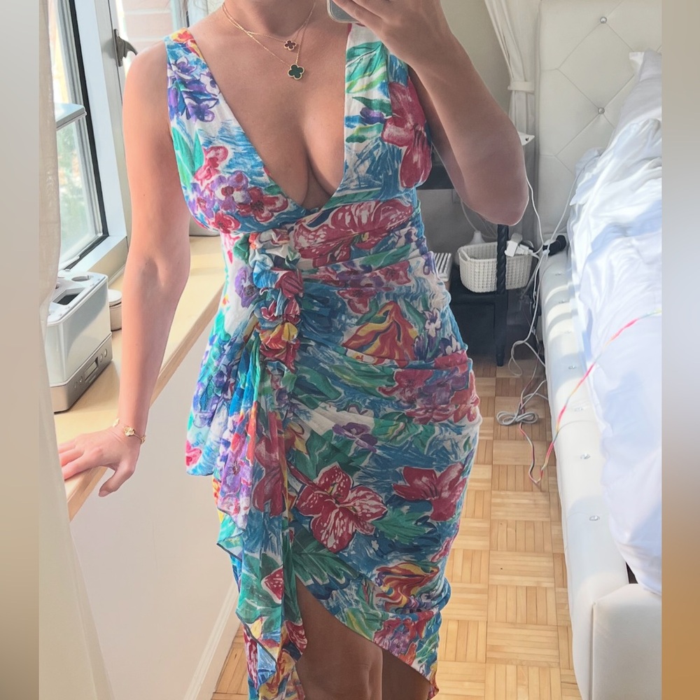 Vibrant Floral Wrap Midi Dress